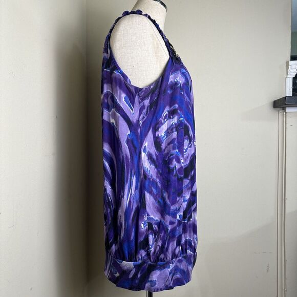 Daisy Fuentes Purple Watercolor Tye Die Embellished Shoulder Top Sz Large EUC - Picture 10 of 11
